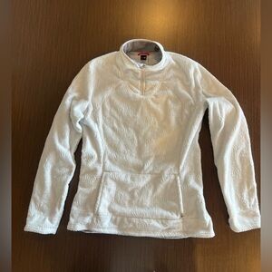 North Face Women's White Patterned Quarter Zip-Up Fleece.  Size L